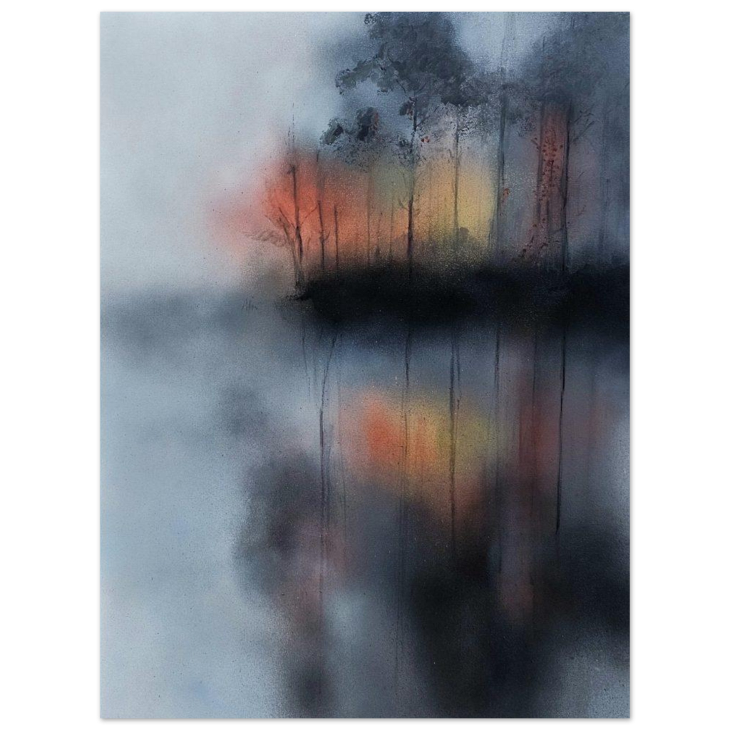 Atardecer en el pantano  - Litografía sobre papel – Obra Intervenida a Mano | Serie Limitada de 10 Unidades